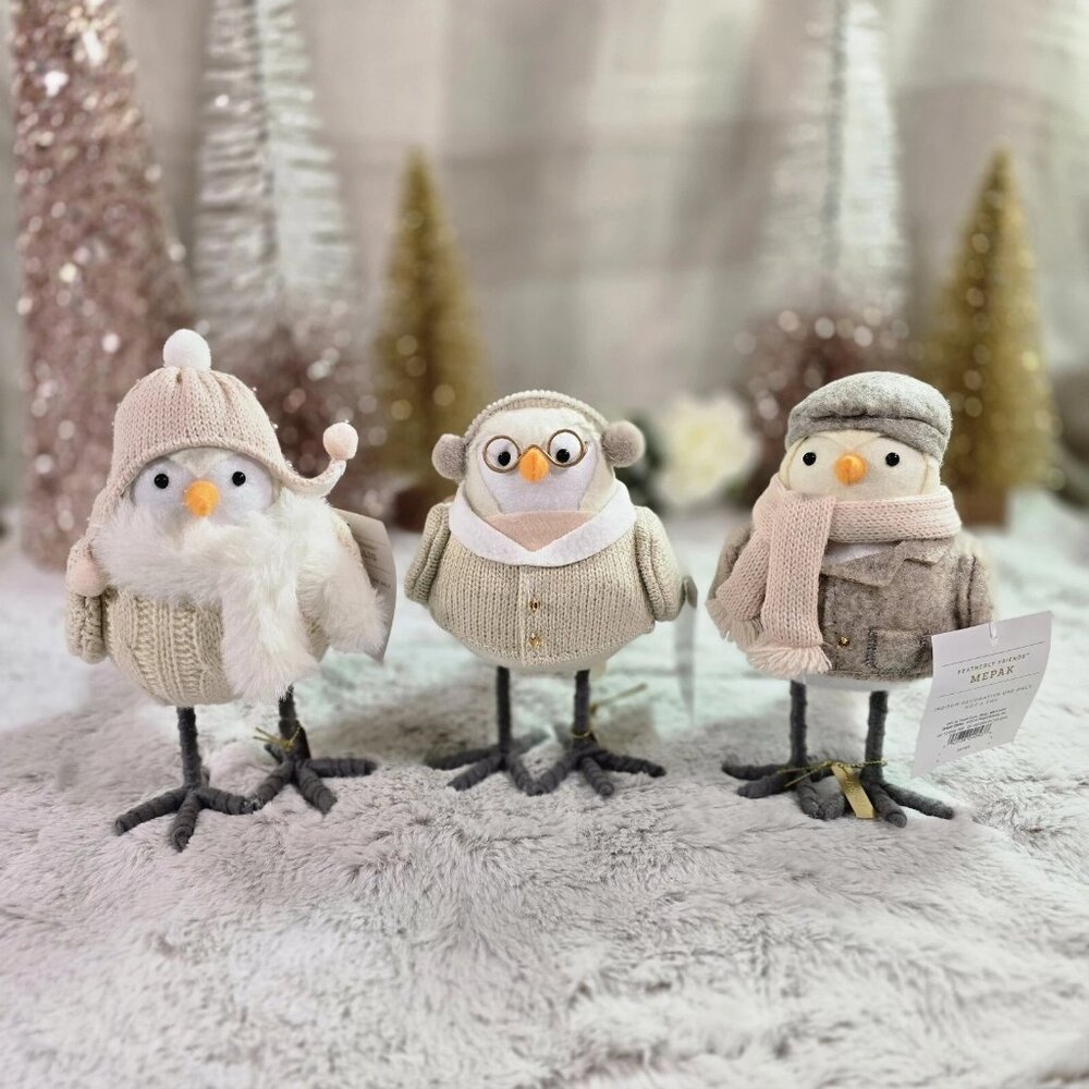 2024 Wondershop 7" Neutral Tones Trio Featherly Friends Christmas ~ NEW!